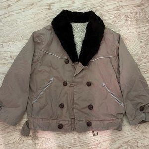 Western Style Sherpa Coat with leather buttons - Men's XS, Women's S